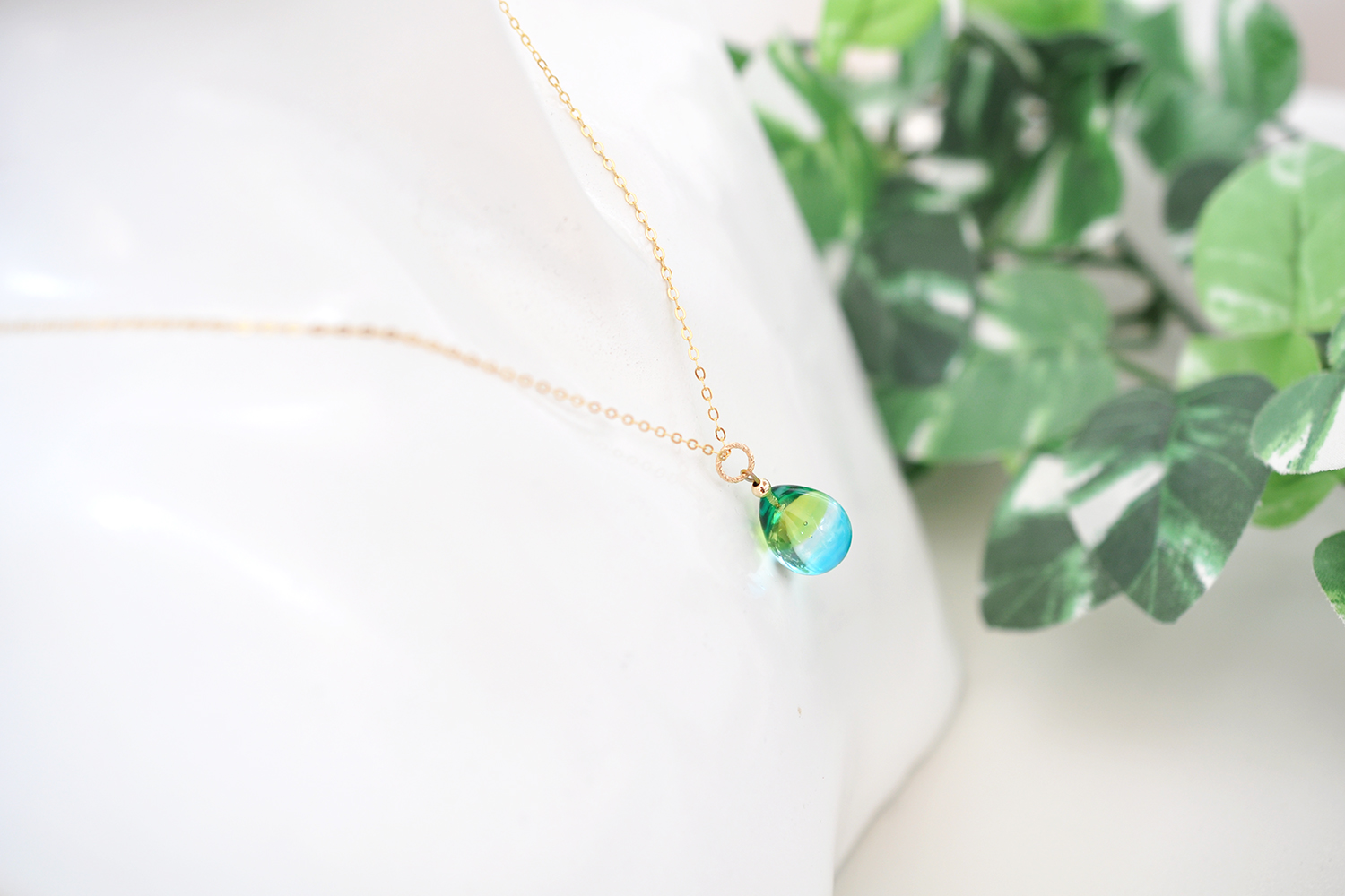 菜の花と空ネックレス＆ピアスセット（14kgf）